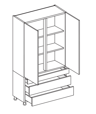 Line drawing of a three drawer larder unit.