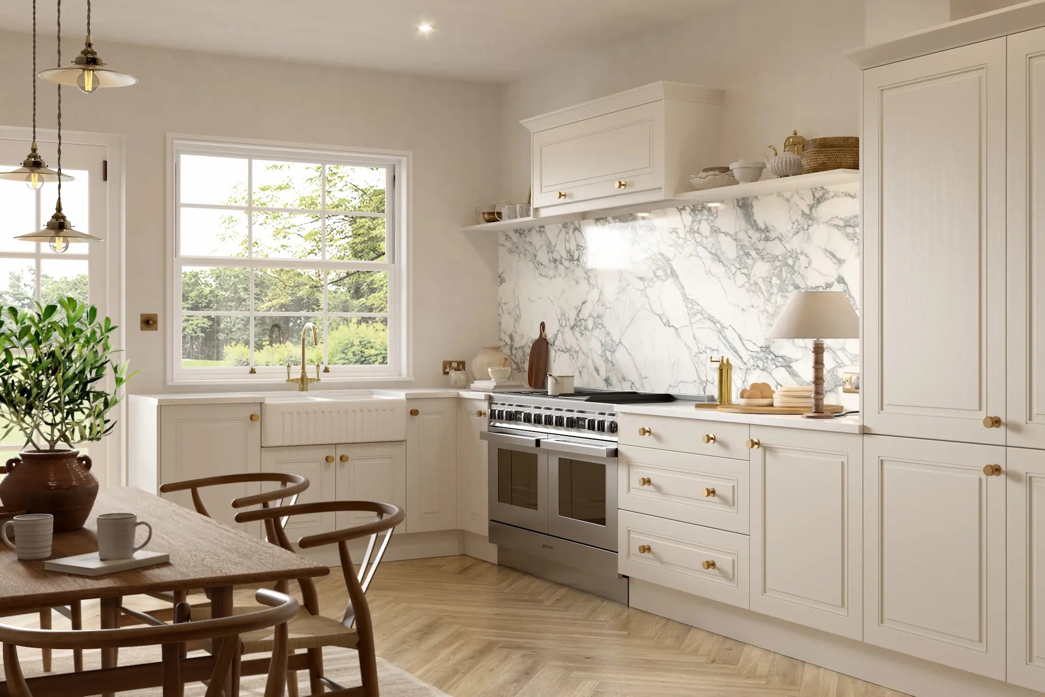 Bella Carlton Paint Flow Taupe Grey kitchen with a tangent cornice and straight plinth.