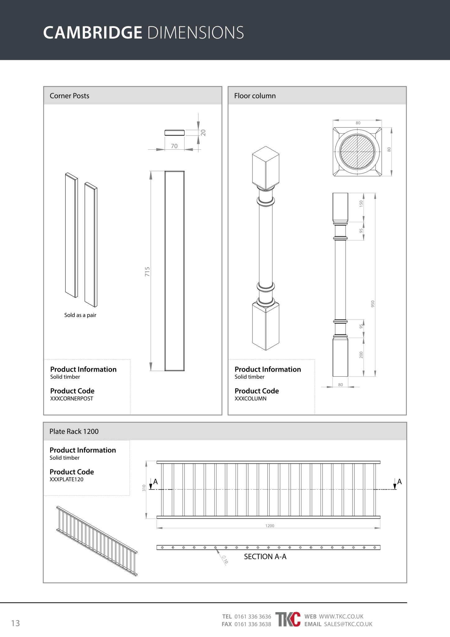 Technical drawing of kitchen elements with dimensions labelled, featuring 'Cambridge Dimensions' branding.