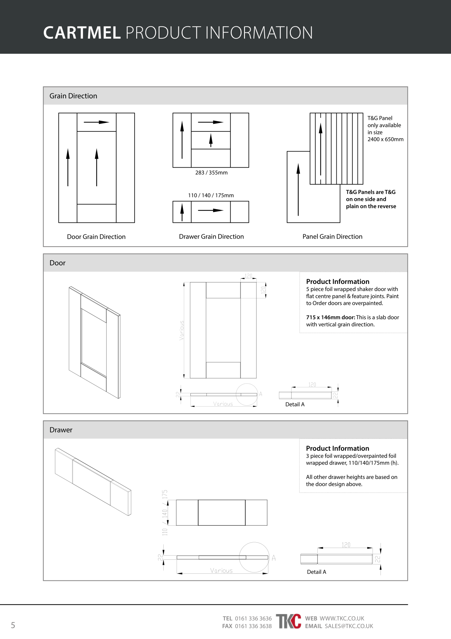 Product information sheet for Cartmel with grain direction diagrams and product details.