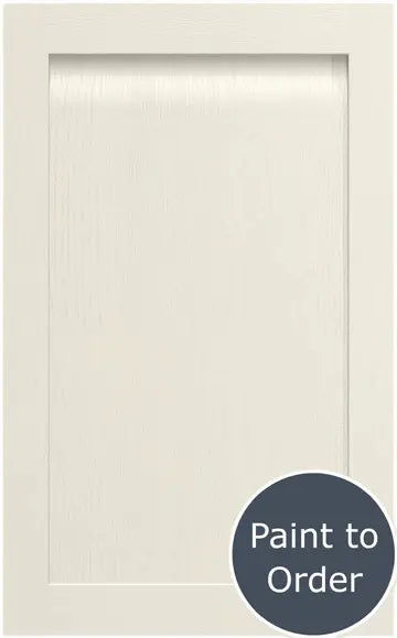 A painted Chalkstone Grantham door. At the bottom right there's a red circular sign with Paint to Order in white letters.