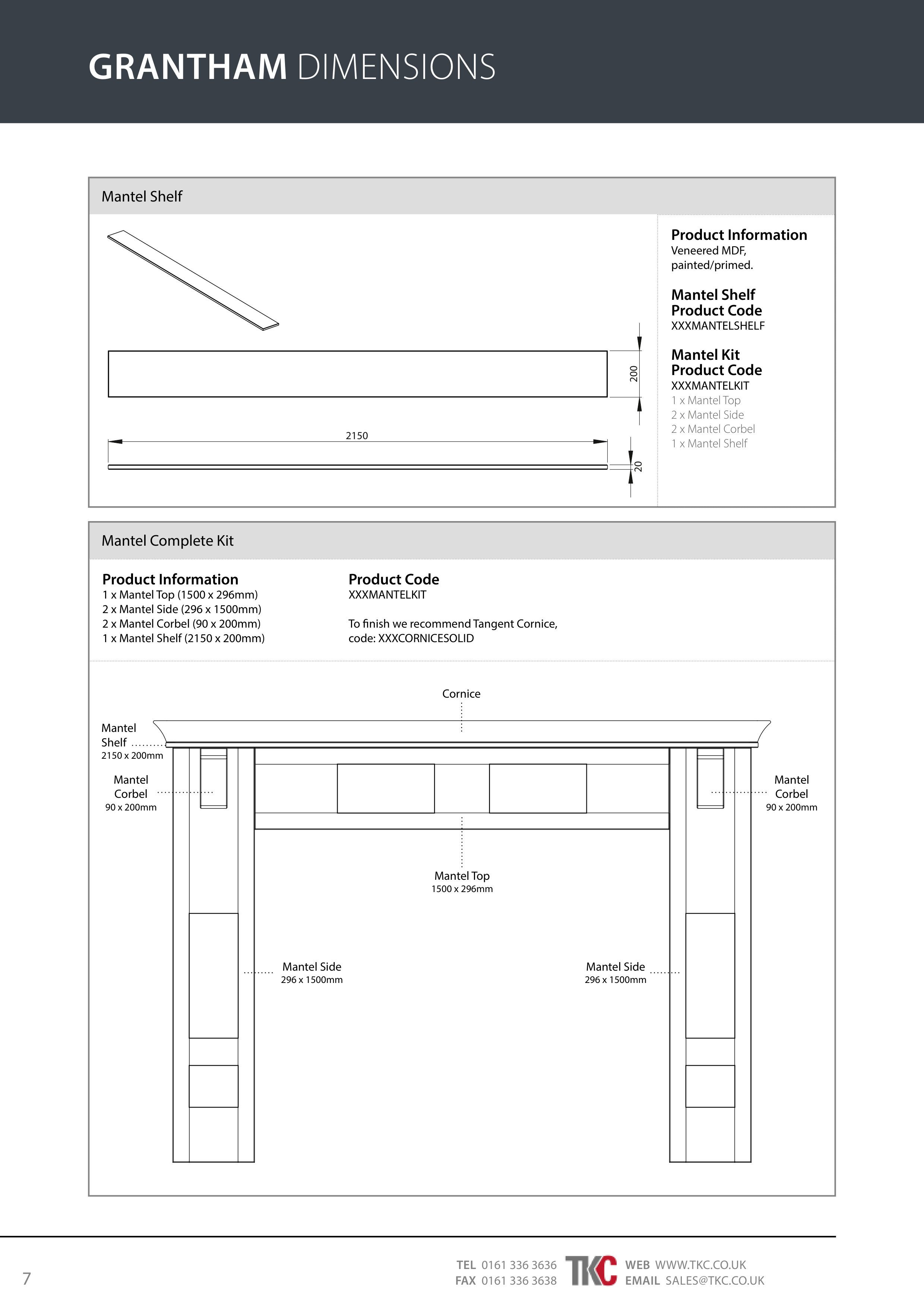 Grantham Product Guide page mainly concerned a Mantel Complete Kit