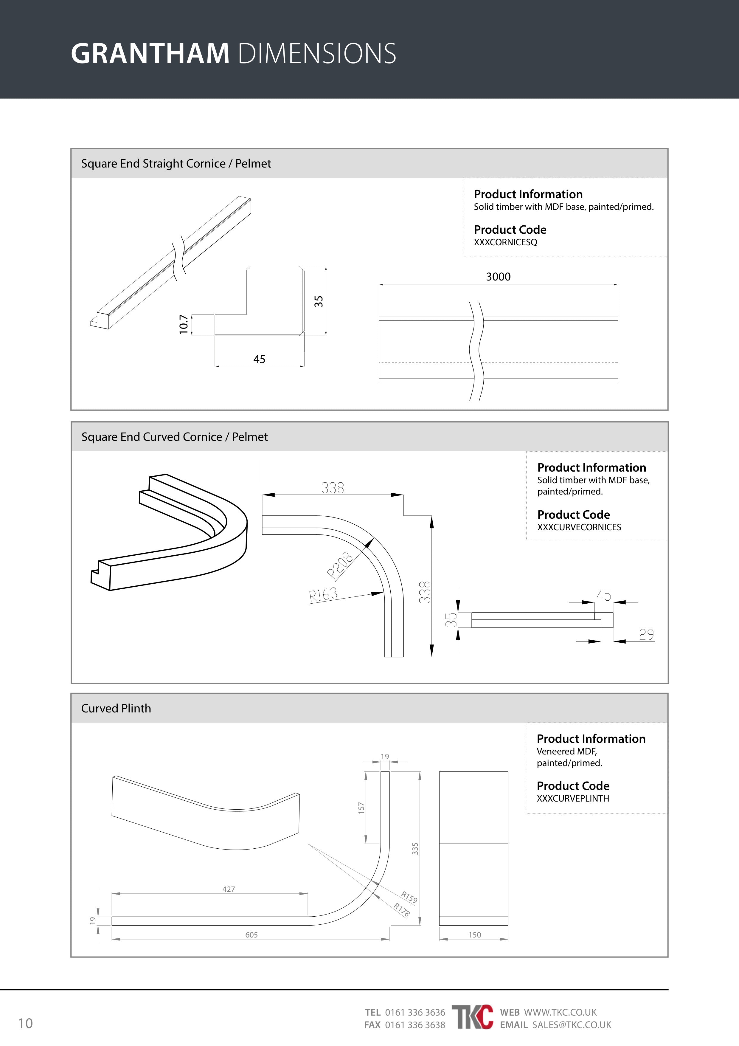 Grantham product guide for pelmet and plinth