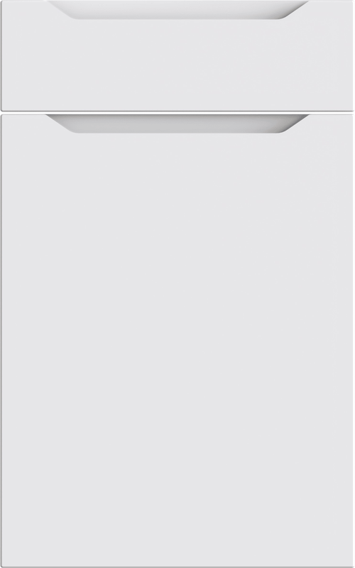 Bella Integra Full Handle supermatt white door with drawer front above.