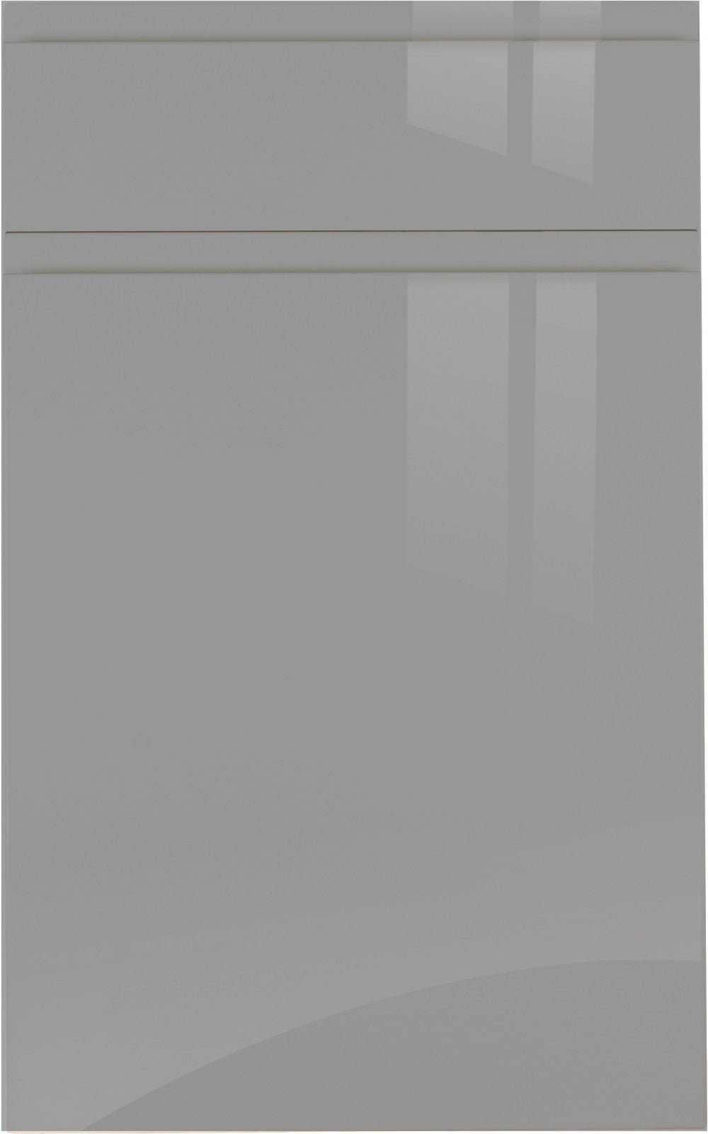 Jayline supergloss dust grey door with drawer front above.