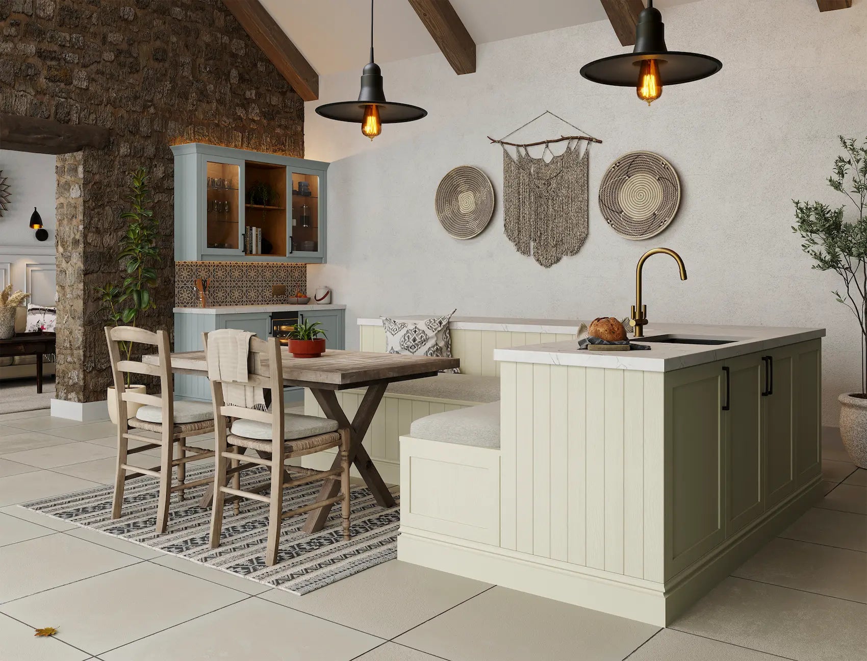 Modern Newmarket kitchen with dining area featuring a kitchen island, table, and chairs.