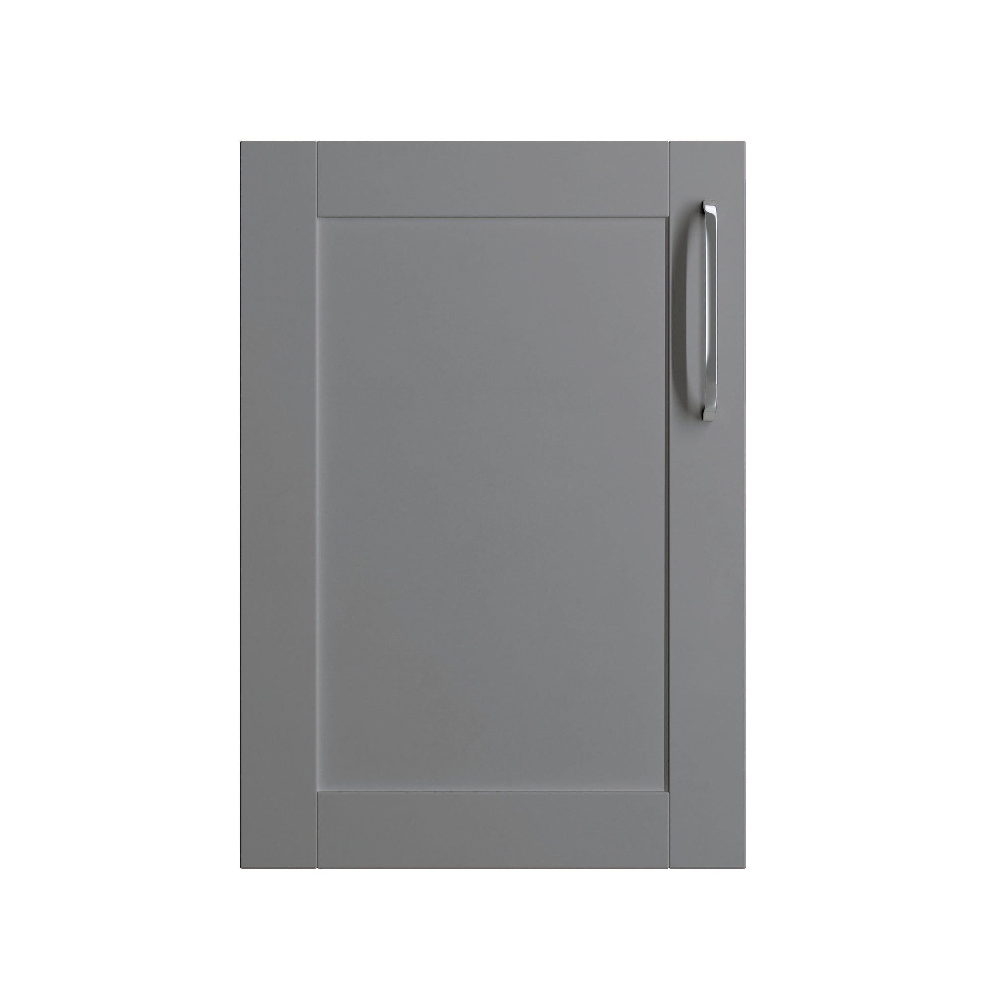 Stratto dust grey cabinet door with a handle on a white background