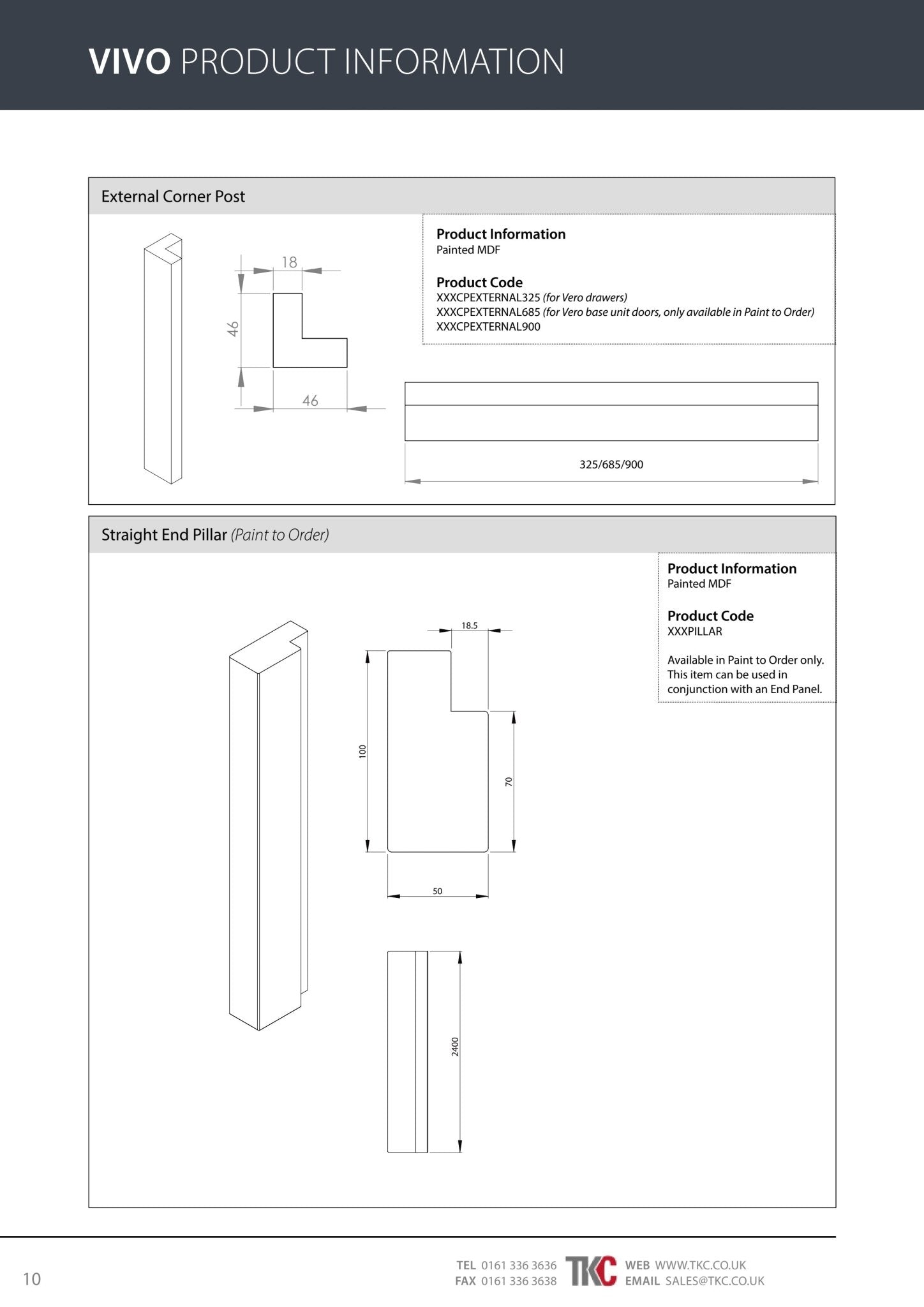 Product information sheet for Vivo posts and end pillars.