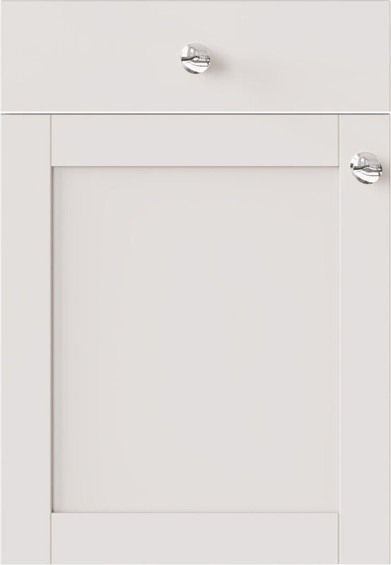 Light grey cabinet door with silver handles