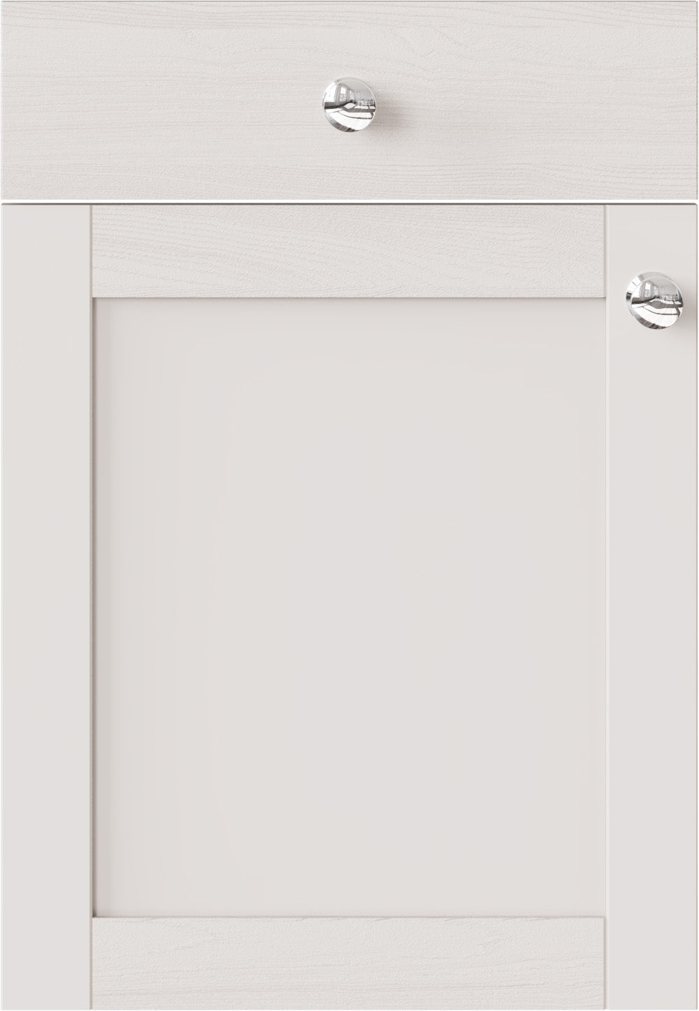 Light grey cabinet door with silver handles