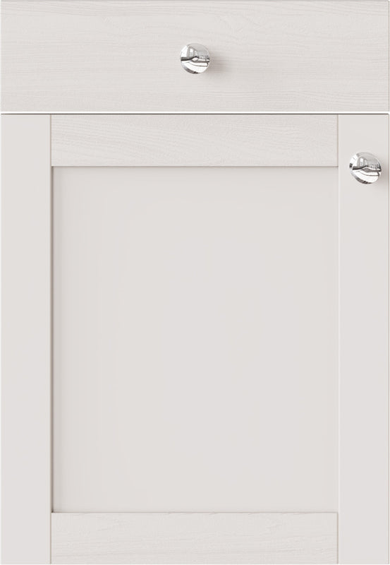 Light grey cabinet door with silver handles