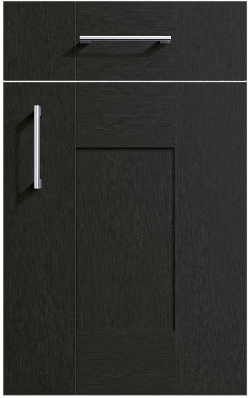 Cartmel Anthracite cabinet door and drawer front. Both have a silver handle.