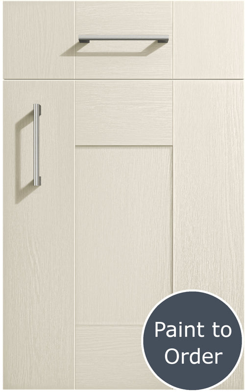 Cartmel Chalkstone cabinet door and drawer front. Both have a silver handle. Labelled 'Paint to Order'.