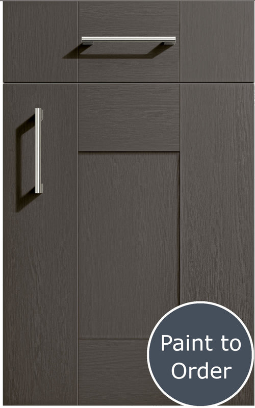 Cartmel Lava cabinet door and drawer front. Both have a silver handle. Labelled 'Paint to Order'.
