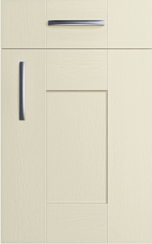 Cartmel Sage Green cabinet door and drawer front. Both have a silver handle. Labelled 'Paint to Order'.
