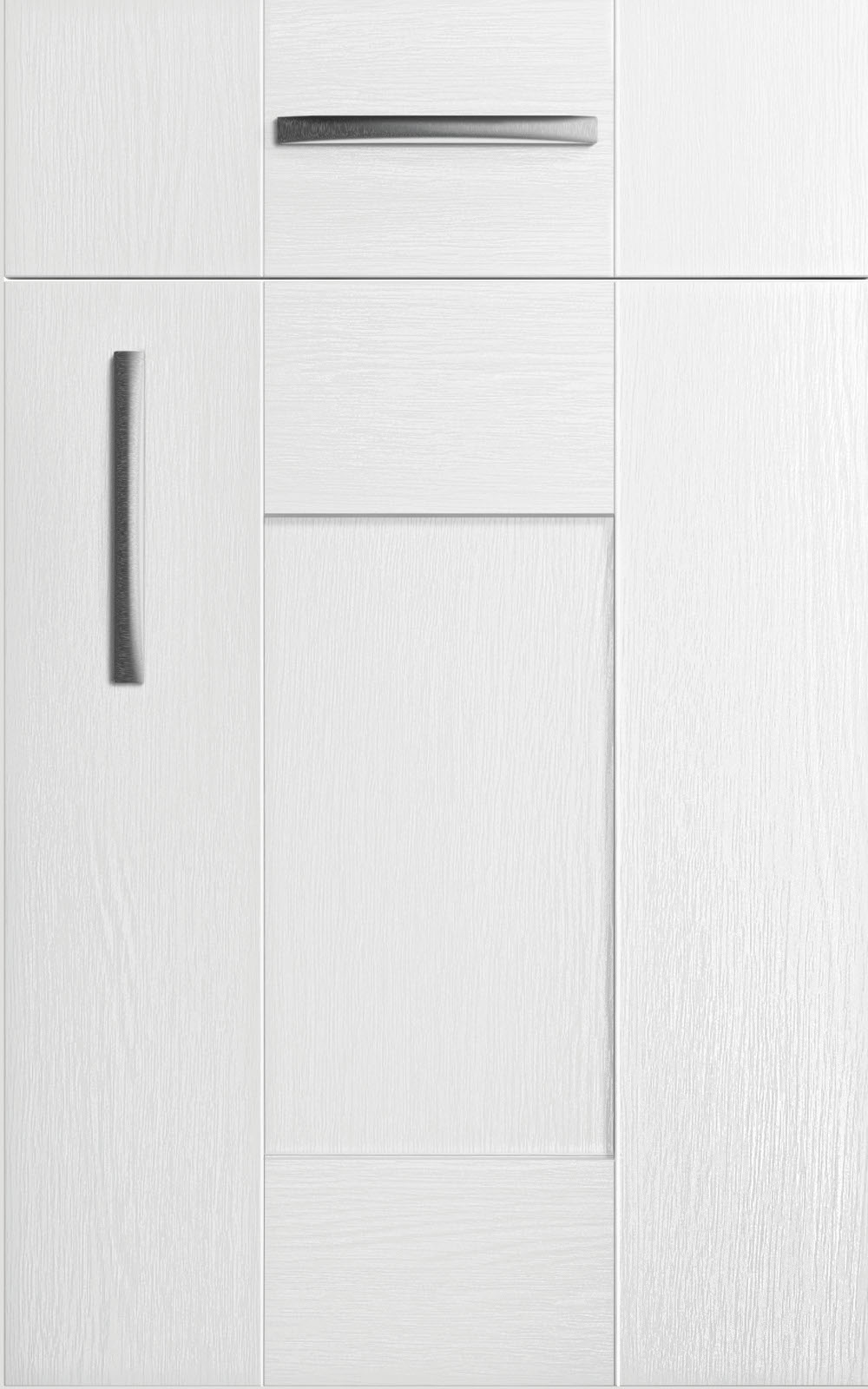 Cartmel White cabinet door and drawer front. Both have a silver handle.