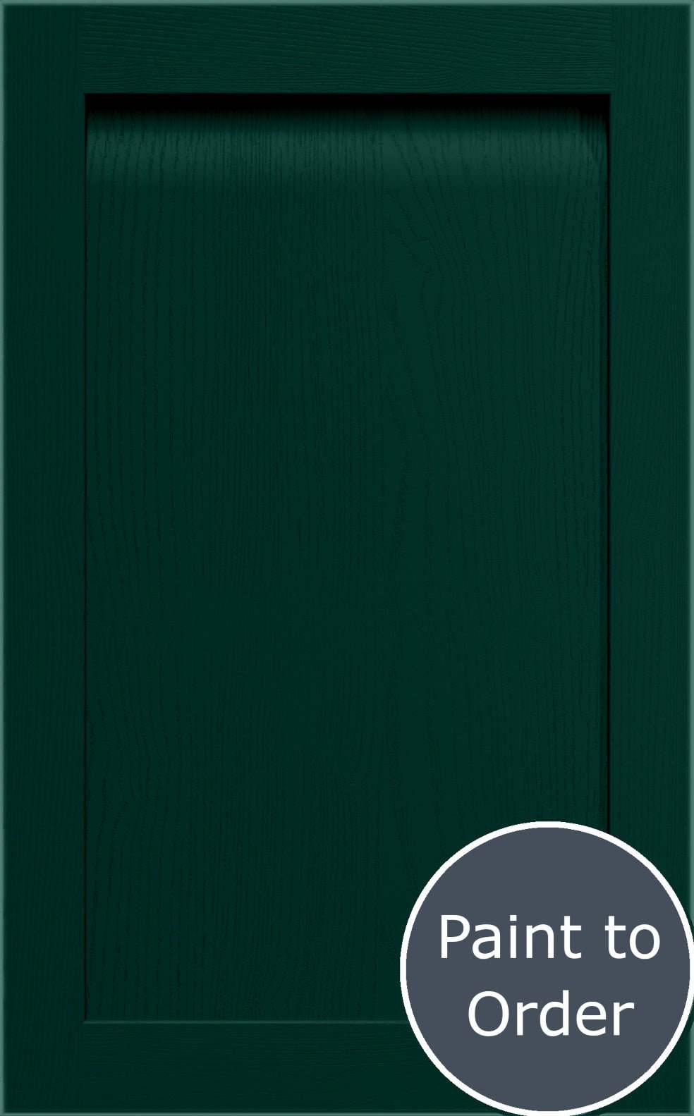 Grantham Fir Green cabinet door with 'Paint to Order' label.