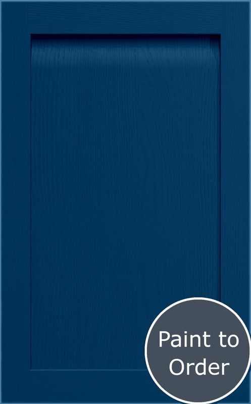 Grantham Sapphire Blue cabinet door with 'Paint to Order' label.