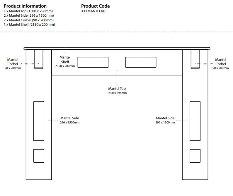 Technical drawing of a Mantel Kit.