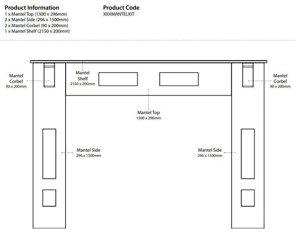 Technical drawing of a Mantel Kit.