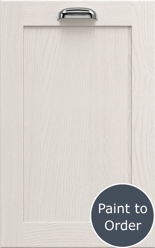 Newmarket Cashmere cabinet door with a silver handle and 'Paint to Order' label.