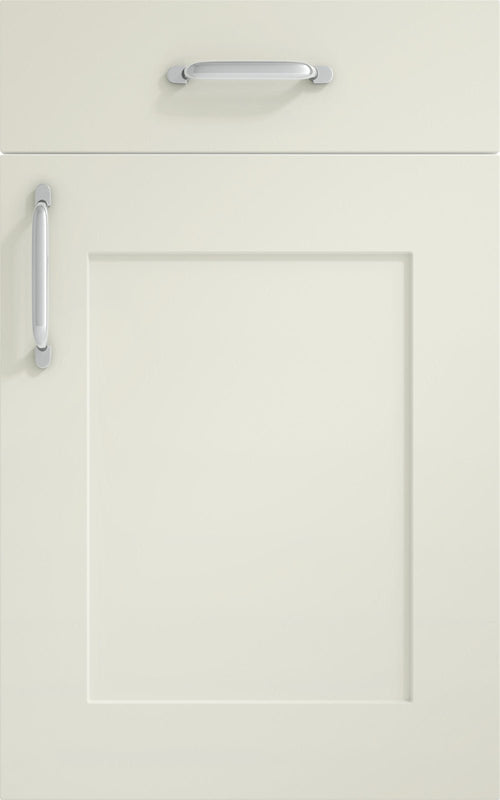 Oxford Ivory door with drawer front above. Both have a silver handle.