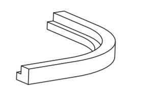 Line drawing of a square end curved cornice or pelmet, indicating the shape of the product without any additional details or context.