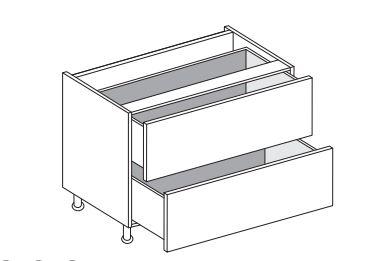 Line drawing of a two-drawer cabinet.