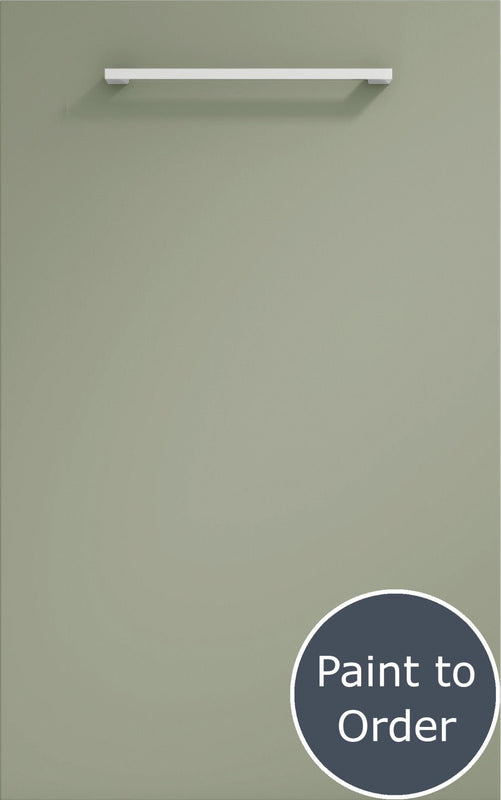 Vivo matt french grey door with silver handle. Labelled 'Paint to order'.