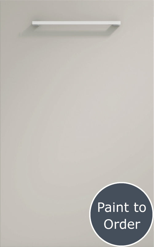 Vivo matt taupe grey door with silver handle. Labelled 'Paint to order'.