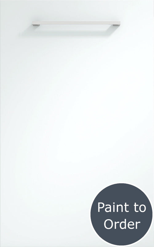 Vivo matt white grey door with silver handle. Labelled 'Paint to order'.