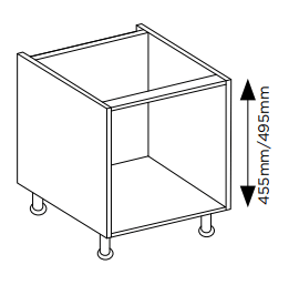 Diagram of a belfast sink cabinet with dimensions indicated.