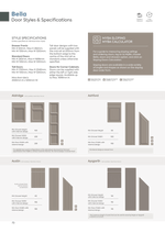 Bella door styles and specifications with door design illustrations and measurements.