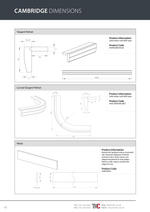 Technical drawings of Cambridge pelmet and plinth with dimensions and product codes on a white background.