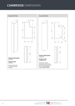 Technical drawing of Cambridge straight and curved end pillars with dimensions on a white background.