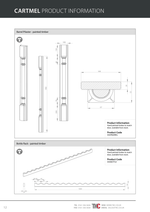 Product information sheet for Cartmel with technical drawings and dimensions of a sample plinth and bottle rack.