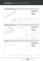 Product information sheet for Cartmel with technical drawings of various curtain components.