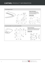 Technical drawings and product information for Cartmel curved tangent cornice and block on a white background.