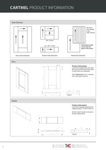 Technical drawings and product information for Cartmel door and drawer design on a white background.