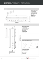 Product information sheet for Cartmel mantels with technical drawings and dimensions.