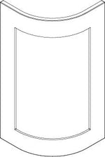 Black and white line drawing of curved kitchen door