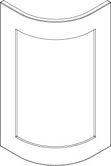 Black and white line drawing of curved kitchen door