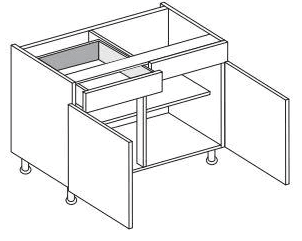 Technical drawing of a Double Base unit with two drawers (one is a dummy).