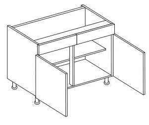 Technical drawing of a Double Base unit with two dummy drawers.