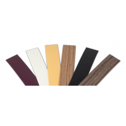 Close up of six edging strips with different finishes.