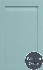 A painted fjord shaker style door with a solid ash frame and a veneered centre panel, hand painted with visible timber grain.