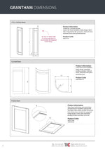 Technical drawings and product information for Grantham feature doors on a white background.