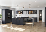 Modern Kitchen with narrow frame shaker design door and a breakfast bar