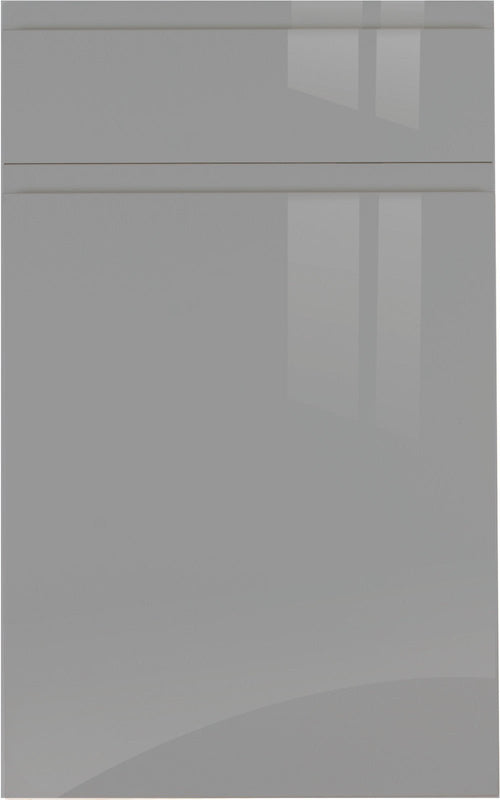 Jayline supergloss dust grey door with drawer front above.