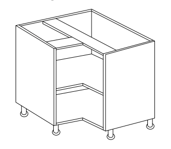 Line drawing of an l-shaped corner base unit.